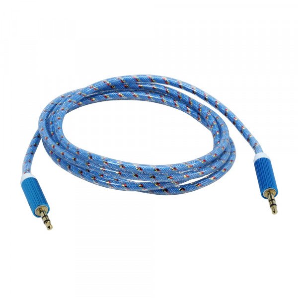 Wholesale Auxiliary Music Cable 3.5mm to 3.5mm Glossy Braided Wire Cable (Blue)